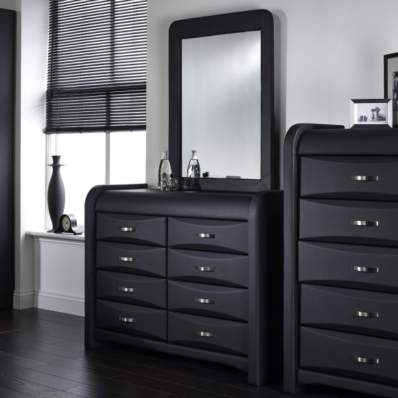 Azure Dresser Mirror Set, Black Leather Dresser With Mirror